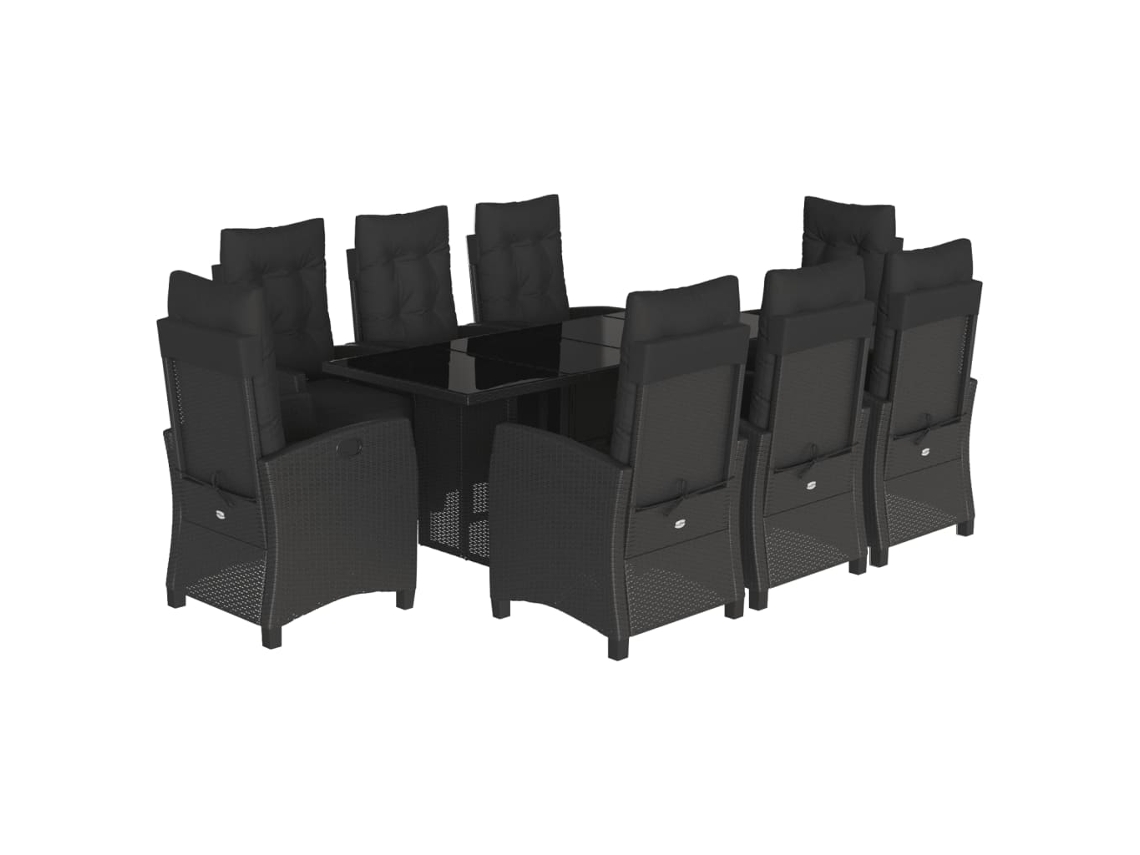 Maison Exclusive - Set De Comedor De Jardín 9 Pzas Y Cojines Ratán Sintético Negro