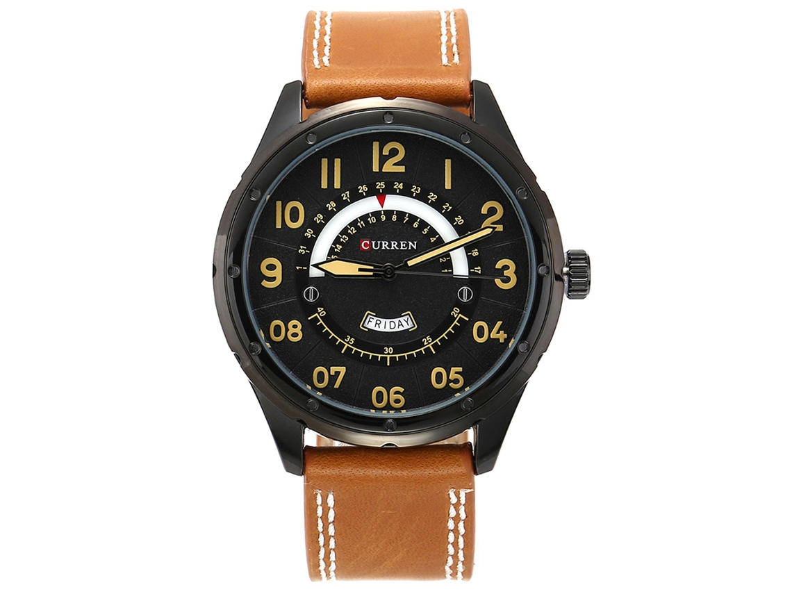Reloj Hombre De Cuero Pu Quartz Impermeable Con Fecha Semana Dial Redondo
