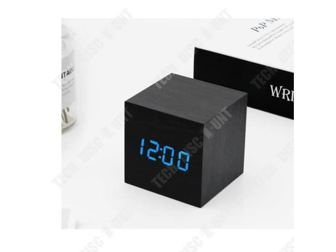 Reloj despertador LED cuadrado de madera - Control por voz - Elegante - Multifuncional