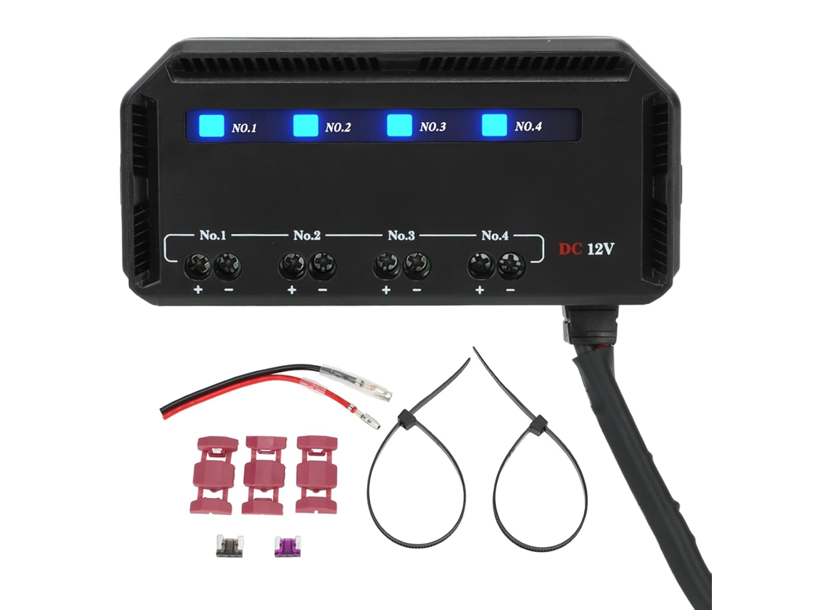 Caja De Relés De 4 Vías De 12 V Y 20 A Con Cableado Rápido E Indicador Led Para Motocicleta, Coche, Camión, Autocaravana Y Vehículo Eléctrico.
