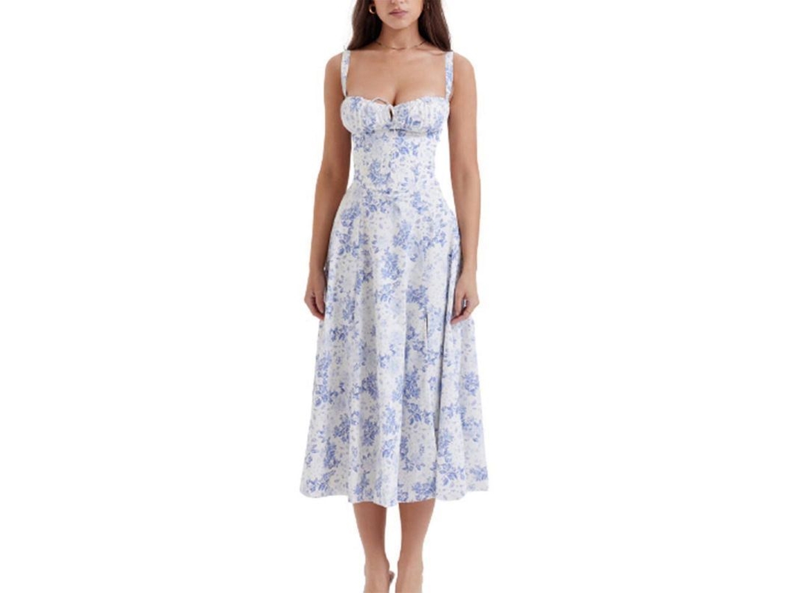 2026-vestido Sundress De Polyester Con Estampado Fashion, Cordón Y Encaje En La Espalda, Sin Mangas Para Mujer