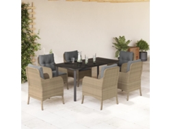 Juego de comedor de jardín de 7 piezas con cojines, mimbre sintético beige, DKD Home Decor
