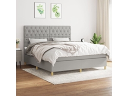 Cama Box Spring Con Colchón Tela Gris Claro 160x200 Cm