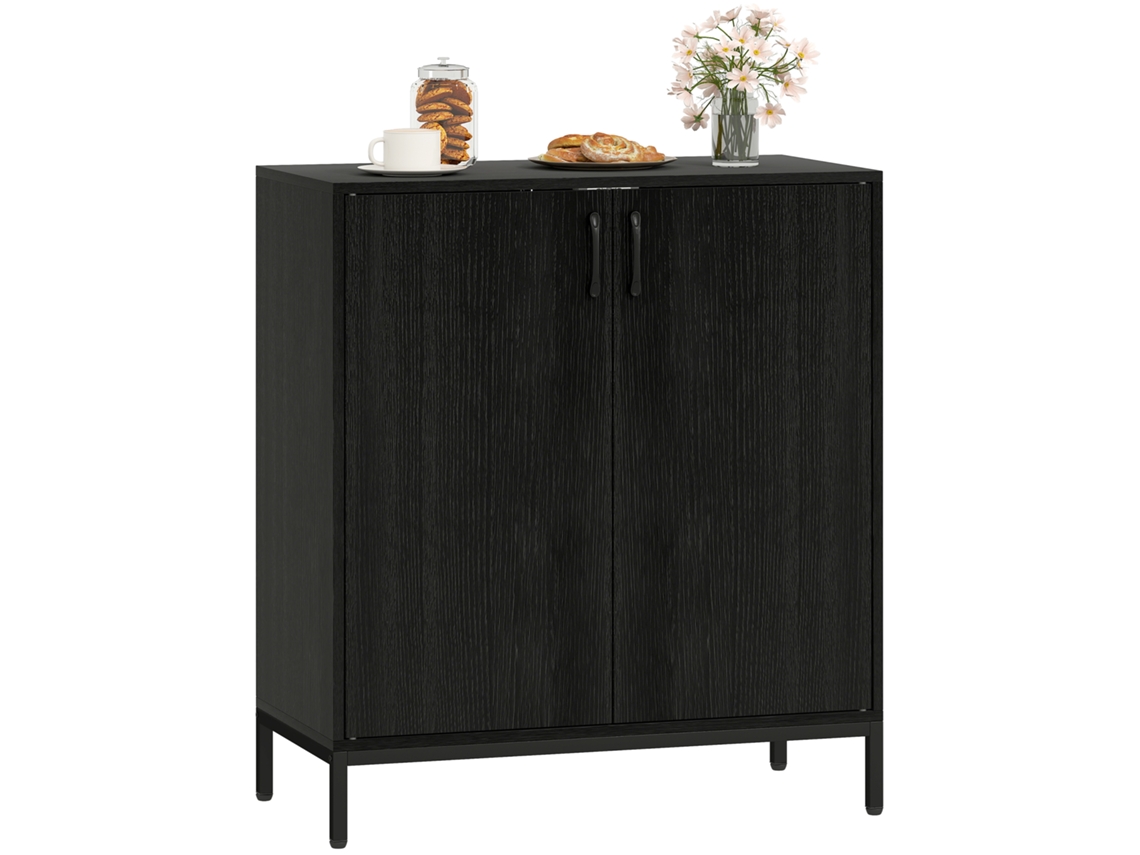 Aparador para sala de estar moderno com prateleira ajustável e base elevada 80x40x90cm preto ZENCORE SERVICES