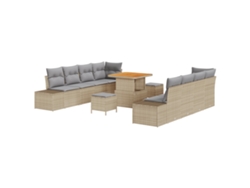 Conjunto de sofá de jardín Vidaxl de 11 piezas con cojines en ratán de polipropileno beige y acacia