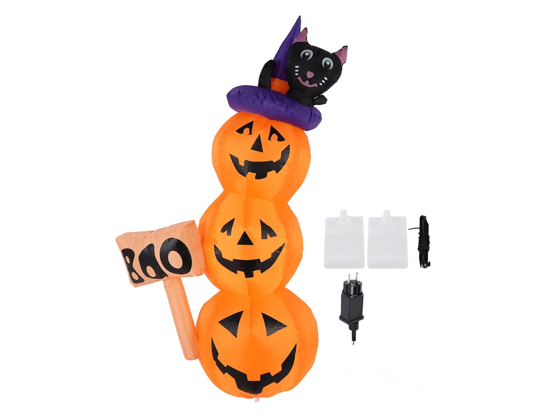 Calabaza decorativa con luz LED a batería y gato negro inflable