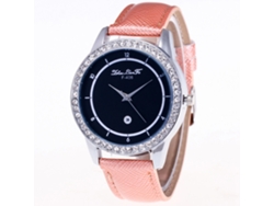 Reloj De Pulsera De Cuarzo Informal Para Mujer Con Diamantes De Imitación Y Correa De Cuero Rosa Zhoulianfa