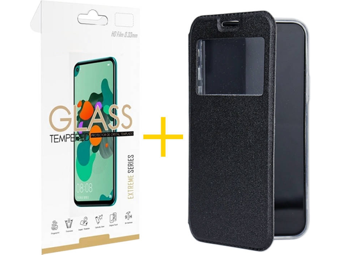 Kit Funda + Protector de Pantalla Oppo A16 SKYHE Gandy Flip (Negro)