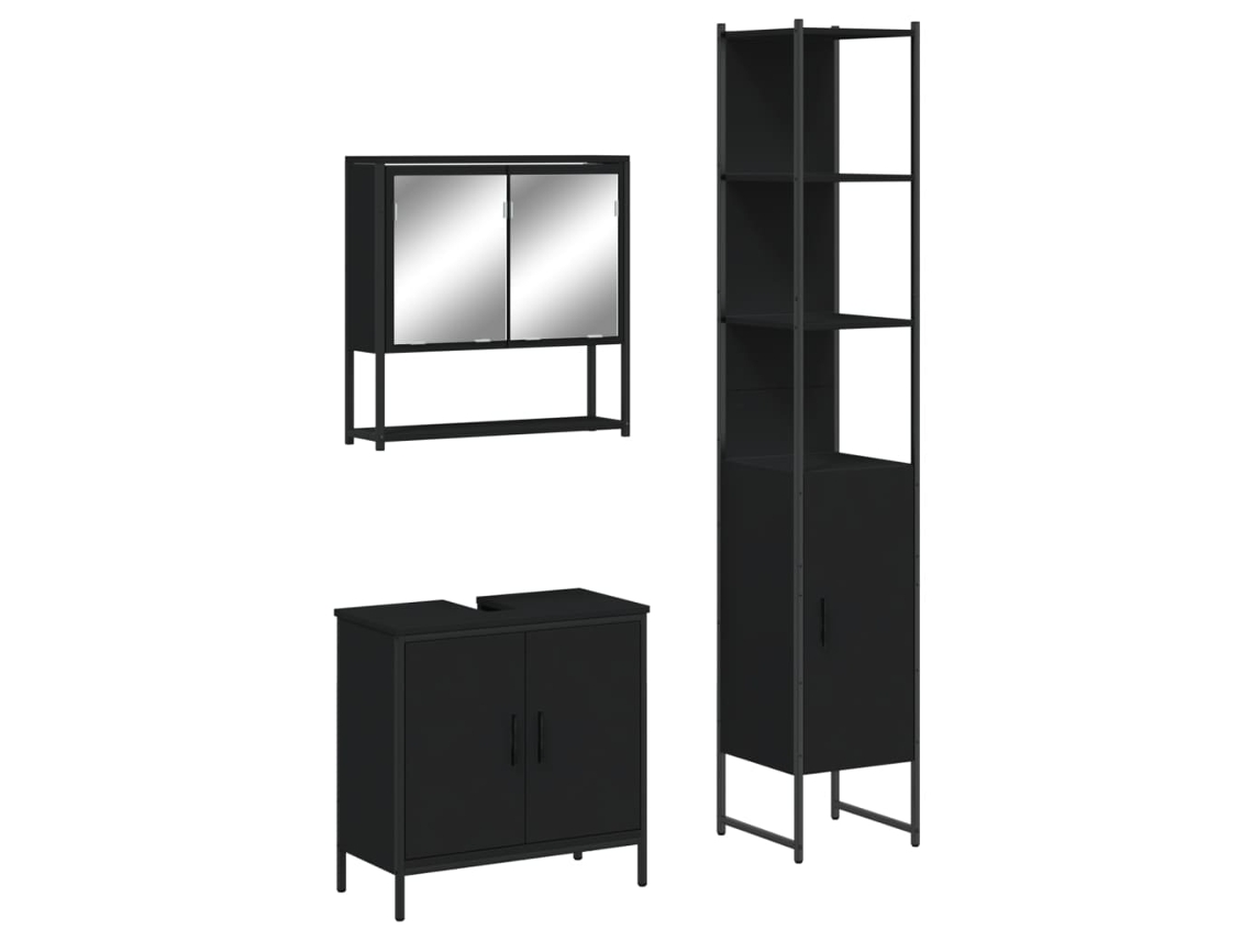 Maison Exclusive - Juego De Muebles De Baño 3 Pzas Madera Contrachapada Negro