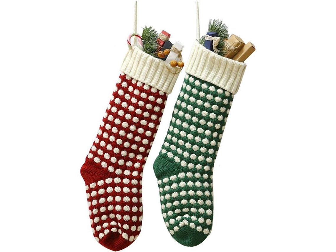 Calcetines Navideños Únicos De 45 Cm (18 Pulgadas) En Color Burdeos Y Verde Con Estampado De Punto (paquete De 2).