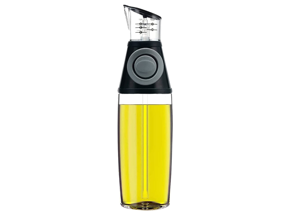 Botella dispensadora de aceite de oliva, pulverizador para aceite de oliva y vinagre, vidrio transparente y recargable.