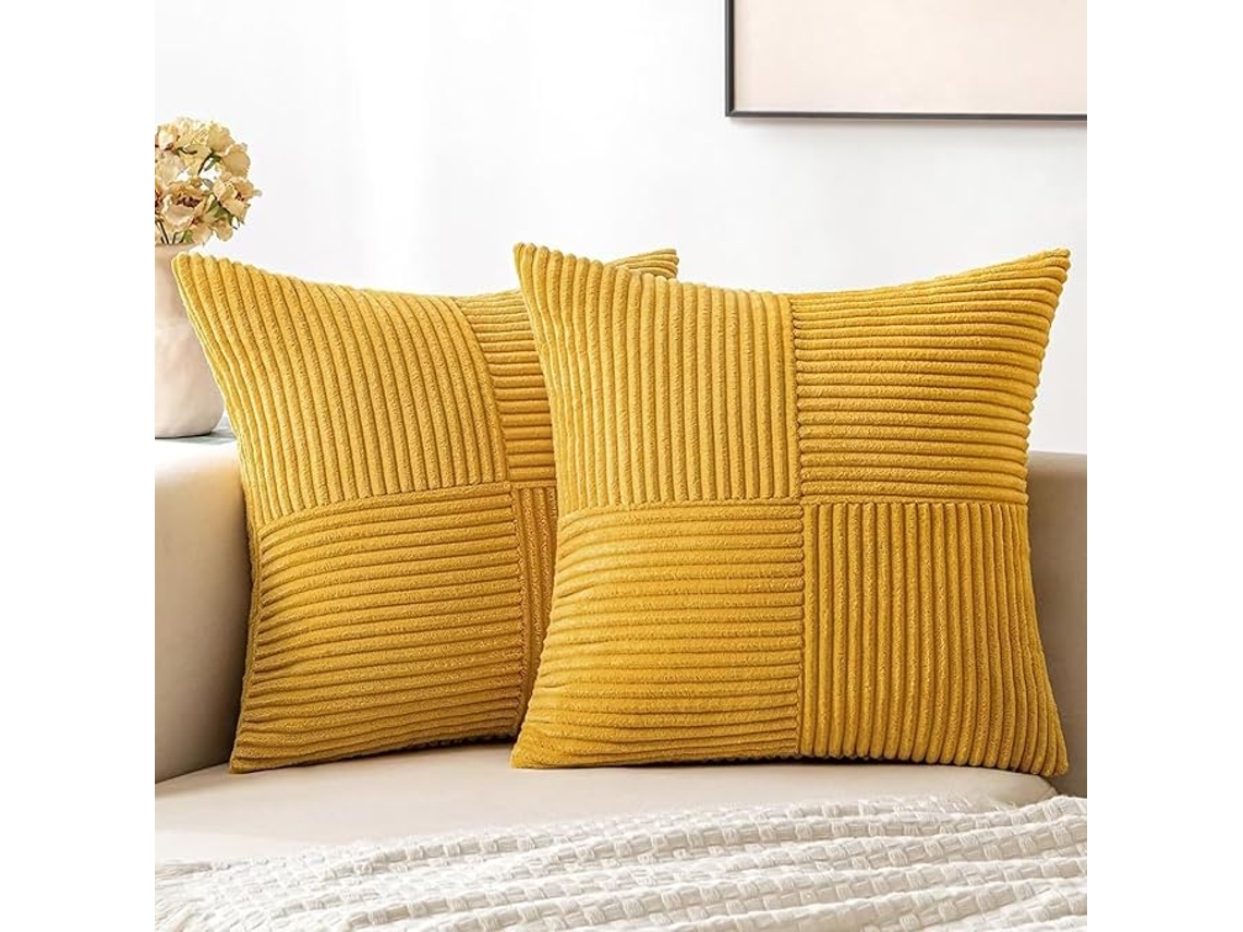 Conjunto De 4 Capas De Almofada, 45 X 45 Cm, Veludo Cotelê, Estilo Boêmio, Visual Estético, Ideal Para Sofá, Quarto E Sala De Estar, Amarelo Brilhante