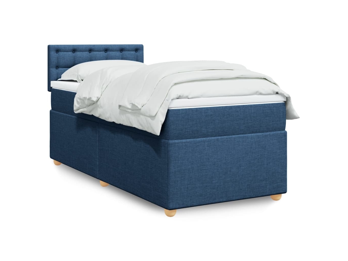 Cama Box Spring Con Colchón Tela Azul 90x190 Cm