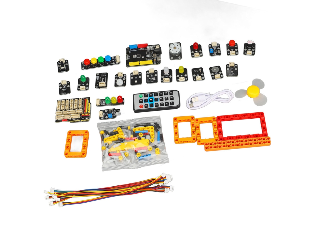 Kit de robot educativo con programación, bloques, sensores y LED omnidireccional.