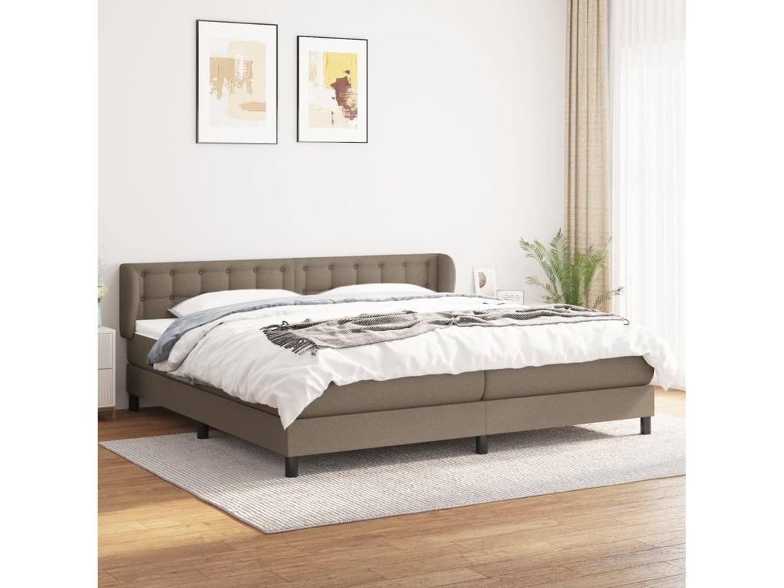 Cama Box Spring Con Colchón Tela Gris Taupe 200x200 Cm