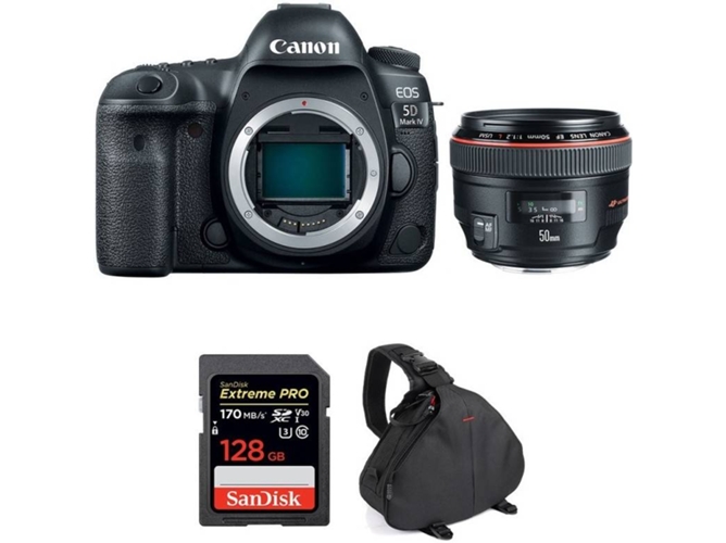 Kit Cámara Reflex CANON EOS 5D Mark IV + EF 50mm f/1.2L USM + SanDisk 128 GB + Bolsa (Full-Frame)