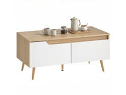 Mesa Centro 2 Gavetas Pés Madeira Pinho 100x50x46 Cm Carvalho