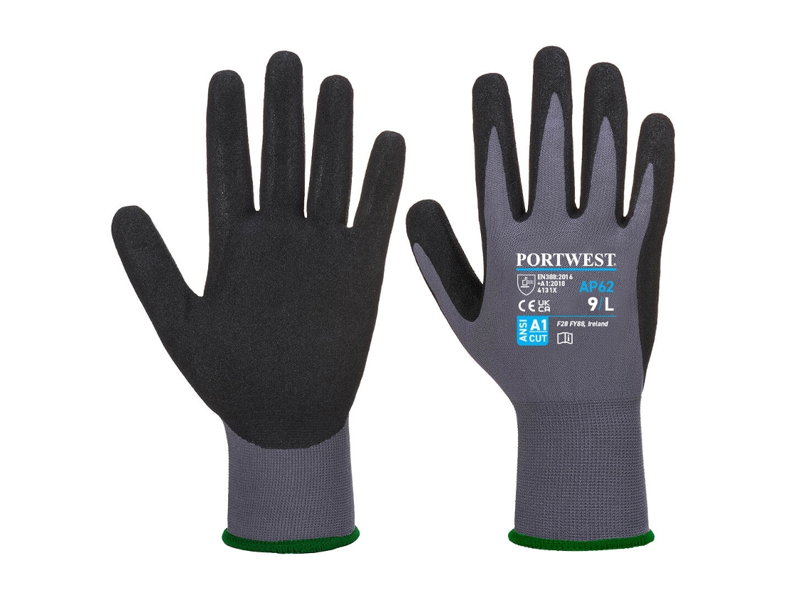 Guante Dermiflex Aqua con protección y comodidad superiores / Gris Negro / M Portwest