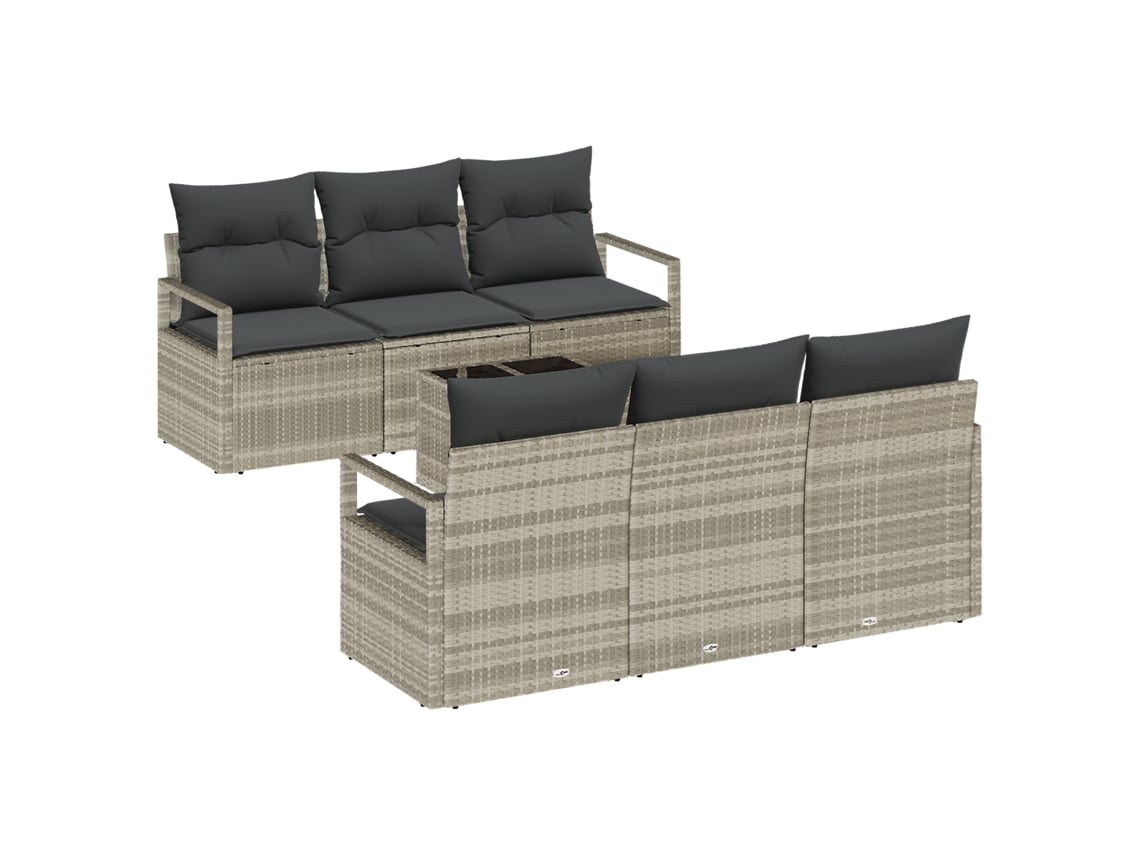 Conjunto 7 De Sofá De Jardín De Vidaxl Con Cojines  Gris Claro Mimbre