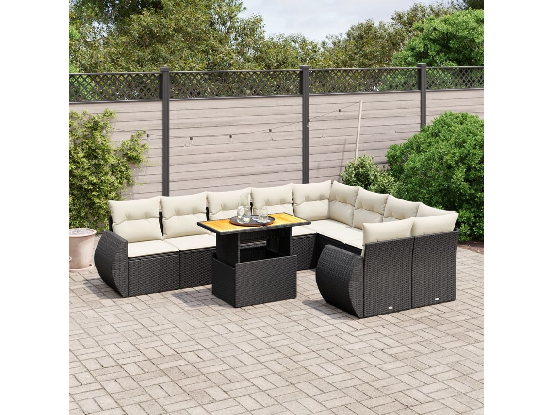 Conjunto de sofá de jardín de 10 piezas con cojines en mimbre sintético negro de DKD Home Decor