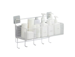 Cesta De Almacenamiento De Pared De Hierro Con Ganchos, Multifuncional, Para Cocina Y Baño, Blanca.