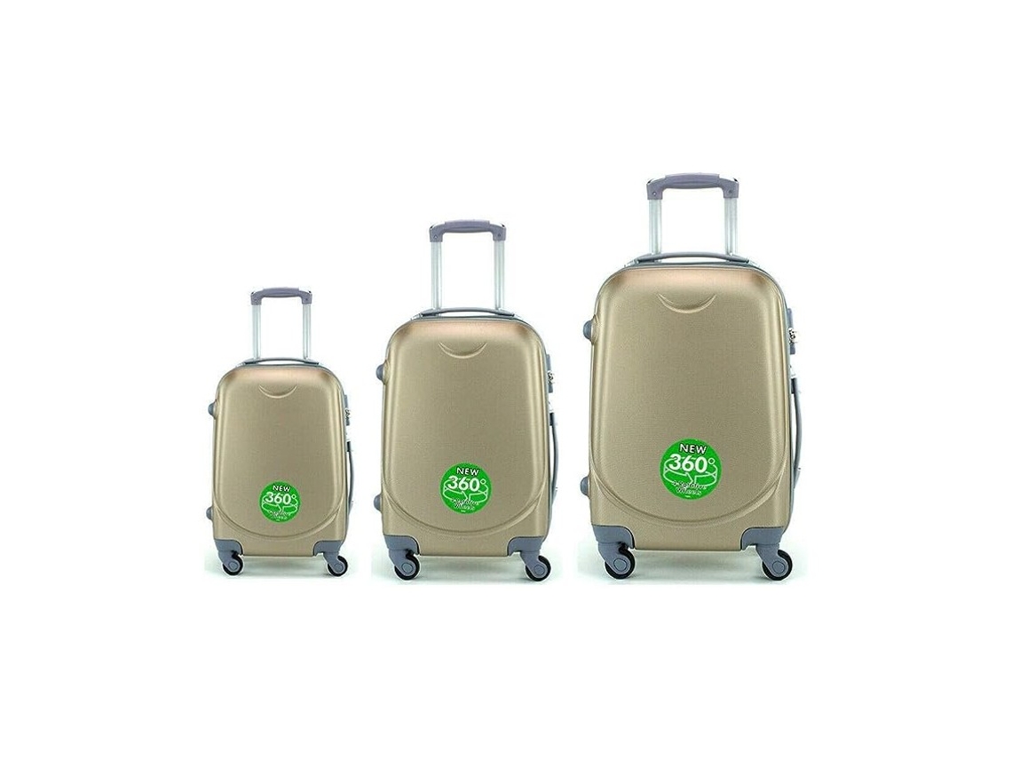 Juego De 3 Maletas Equipaje De Mano Viaje Cabina Grande Mediana Pequeña 4 Ruedas Giratorias 360º Oro DED