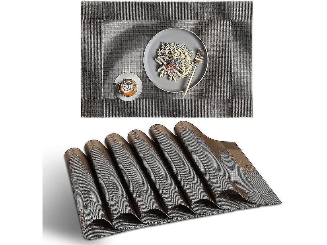 2026-6 Sobres De Mesa Anti-deslizantes Resistentes Al Calor De Pvc Lavables, Diseño Elegante, 45x30 Cm, Marrón