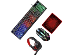 Teclado Ratón Juegos Retroiluminados Alfombrilla Ergonómica Auriculares Cable Compatible Pc Portátiles Kit