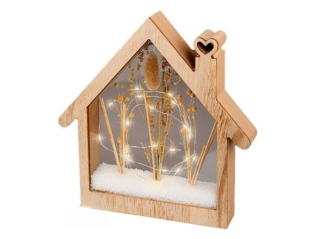 Decoración Madera Luz LED Casita (4,3 x 26 x 27 cm)