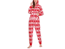 Pijama navideño Rebe con estampado de copos de nieve, capucha y bolsillos, conjunto familiar para mujer, talla M, rojo.