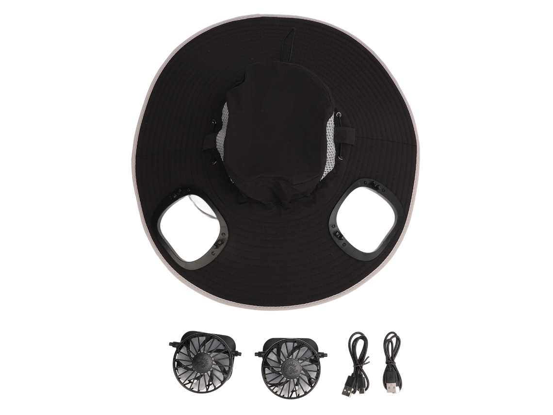 Sombrero De Sol Negro Para Hombre Con 2 Ventiladores Solares, 3 Velocidades Ajustables, Protección Solar Upf50, Ideal Para Aventuras.