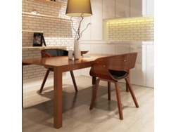 2 sillas de comedor | Silla de comedor | Silla de cocina de madera curvada y piel sintética marrón