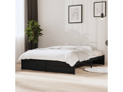Estructura De Cama Sin Colchón Madera Maciza Negro 140x190 Cm