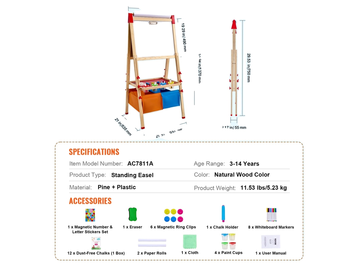 Caballete de arte infantil OEM con altura ajustable e incluye accesorios (no aplicable)