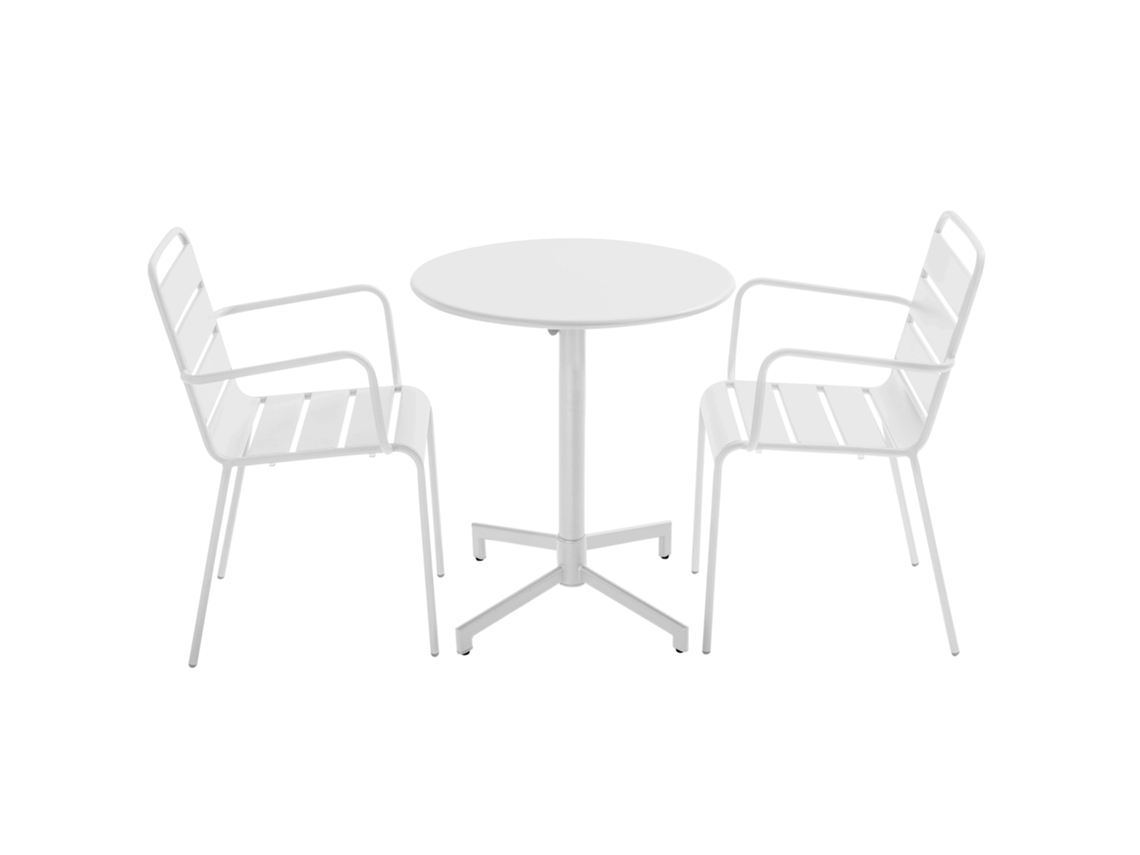 Mesa De Jardin Bistrot Ronde Inclinable En Métal Avec Pied Encastrable Ø70 Cm Y 2 Chaises Avec Accoudoirs Oviala