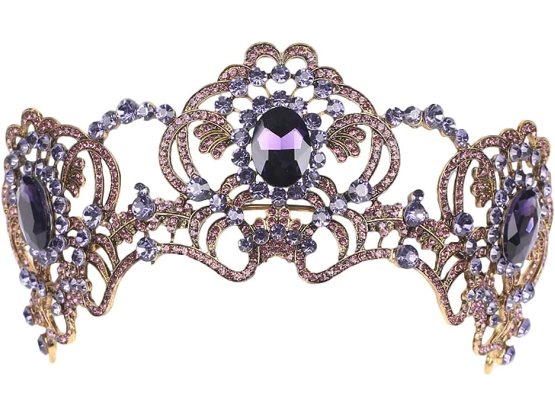 1 Pieza De Corona De Boda Con Cristales Morados, Elegante Tiara Para Fiestas Y Accesorios Fotográficos.