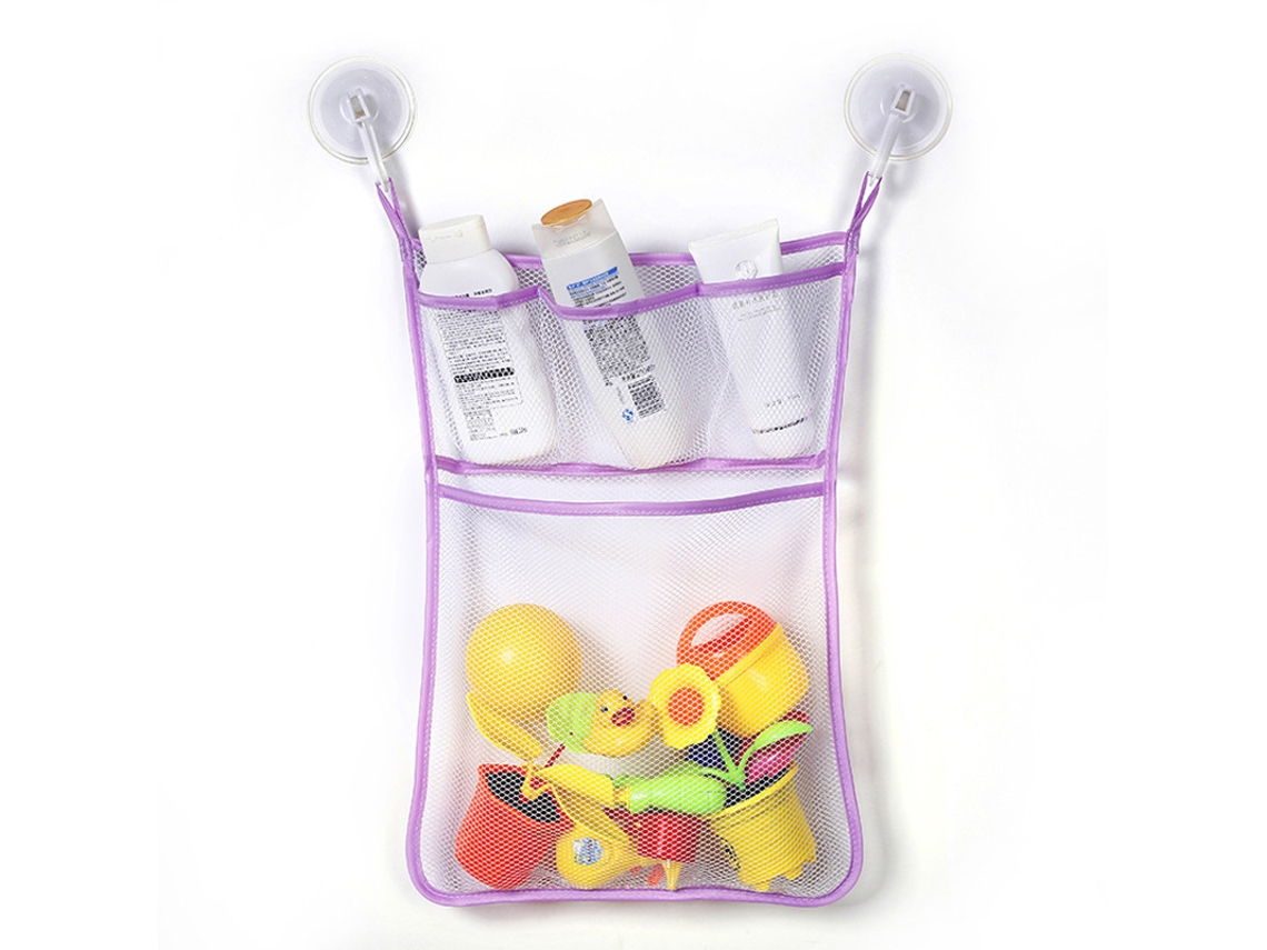 Bolsa De Malla Para Guardar Juguetes De Bebés Y Niños Pequeños (morada) Con Ventosa Fuerte