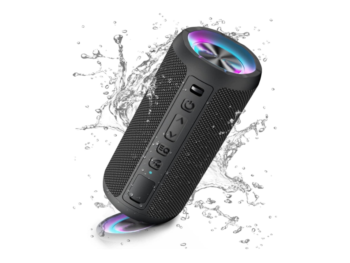 Altavoz Bluetooth, Altavoces Bluetooth inalámbricos portátiles con luz LED, volumen más alto y graves mejorados, IPX7 a prueba de agua, tiempo de reproducción de 30 horas (negro)
