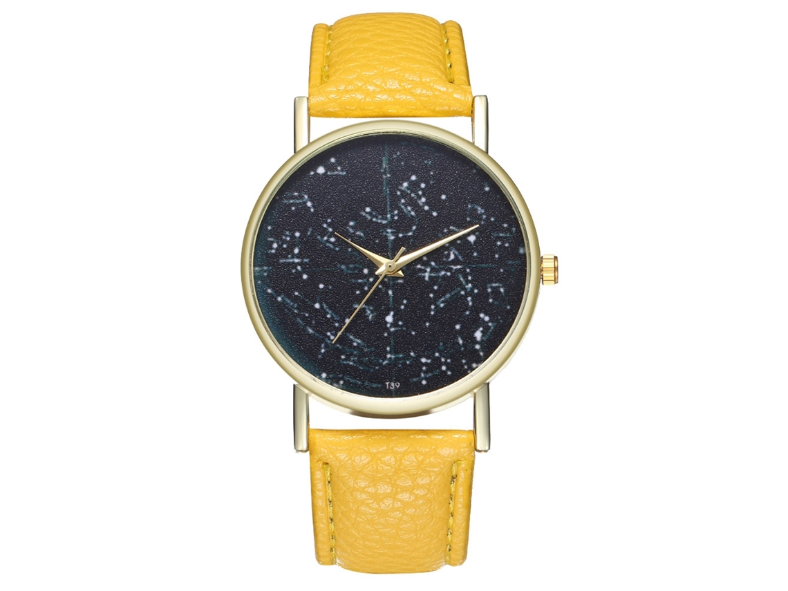 Reloj Analógico De Cuarzo Unisex Con Correa De Pu Para Mujer Y Hombre Amarillo