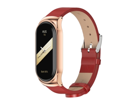 Correa de reloj inteligente para Xiaomi Mi Band 8 Mijobs CS Funda de microfibra PU Correa de reloj de cuero (oro rosa rojo)