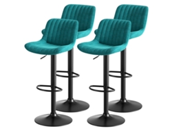 Juego De 4 Sillas Giratorias De Bar Para Comedor, Color Azul, De Terciopelo, Con Altura Regulable.
