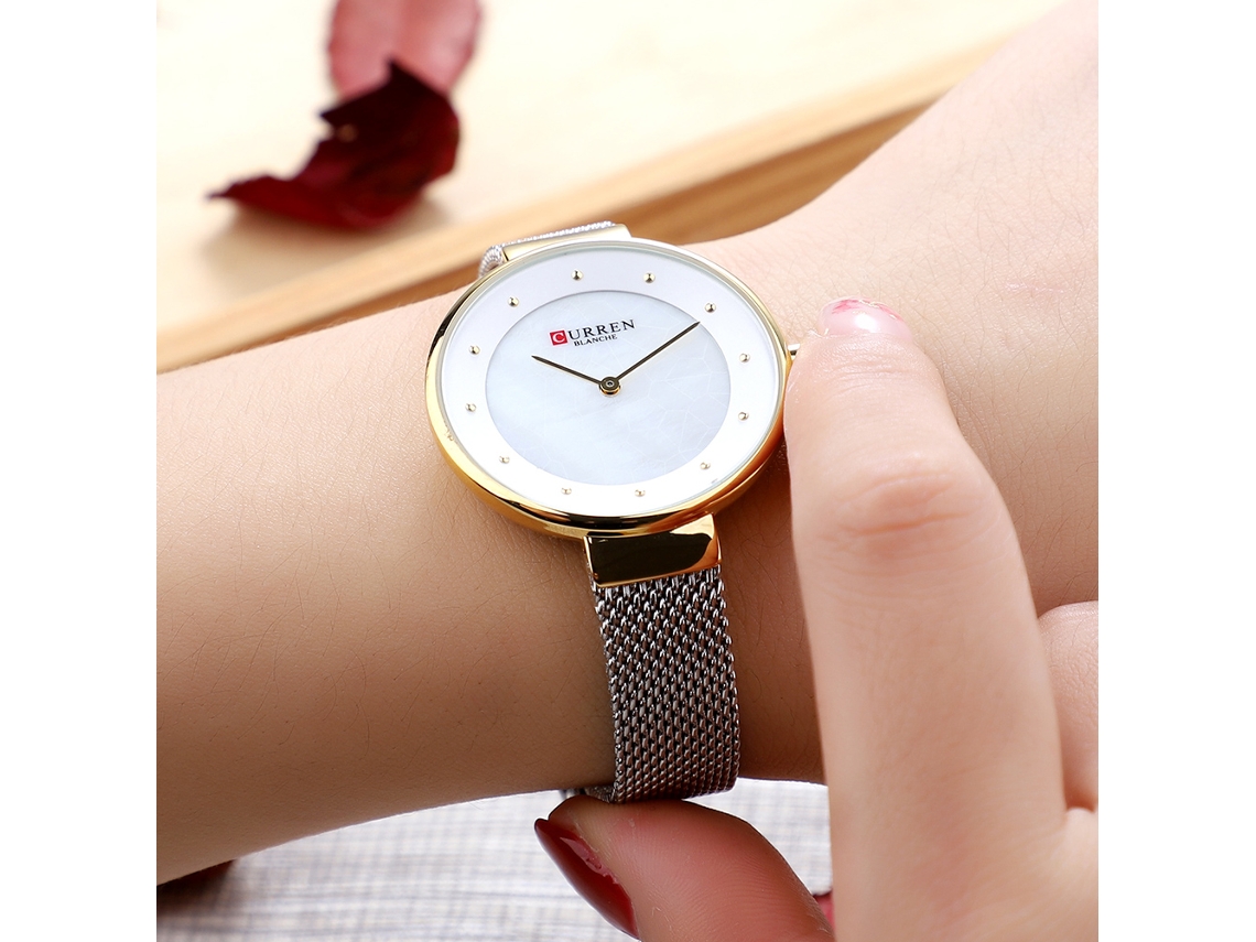 Reloj De Pulsera De Malla De Acero Inoxidable Para Mujer, Movimiento De Cuarzo Analógico, Resistente Al Agua.