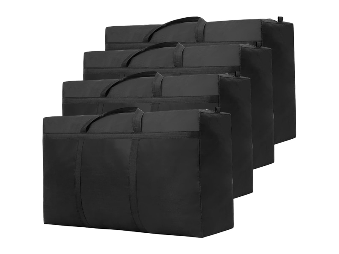 Paquete de 4 cajas de almacenamiento grandes y resistentes con cremallera, bolsas de almacenamiento Oxford impermeables para ropa, edredones y lavandería.