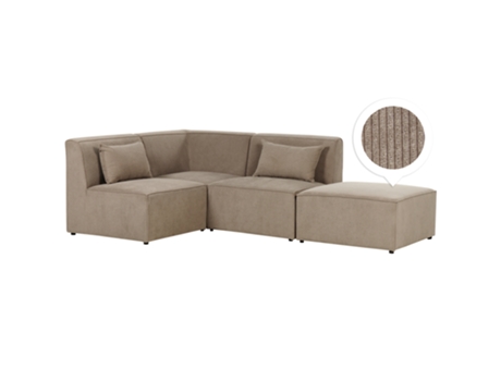 Sofá esquinero modular de 3 plazas a la derecha con reposapiés en Bombazine Taupe Lemvig BELIANI