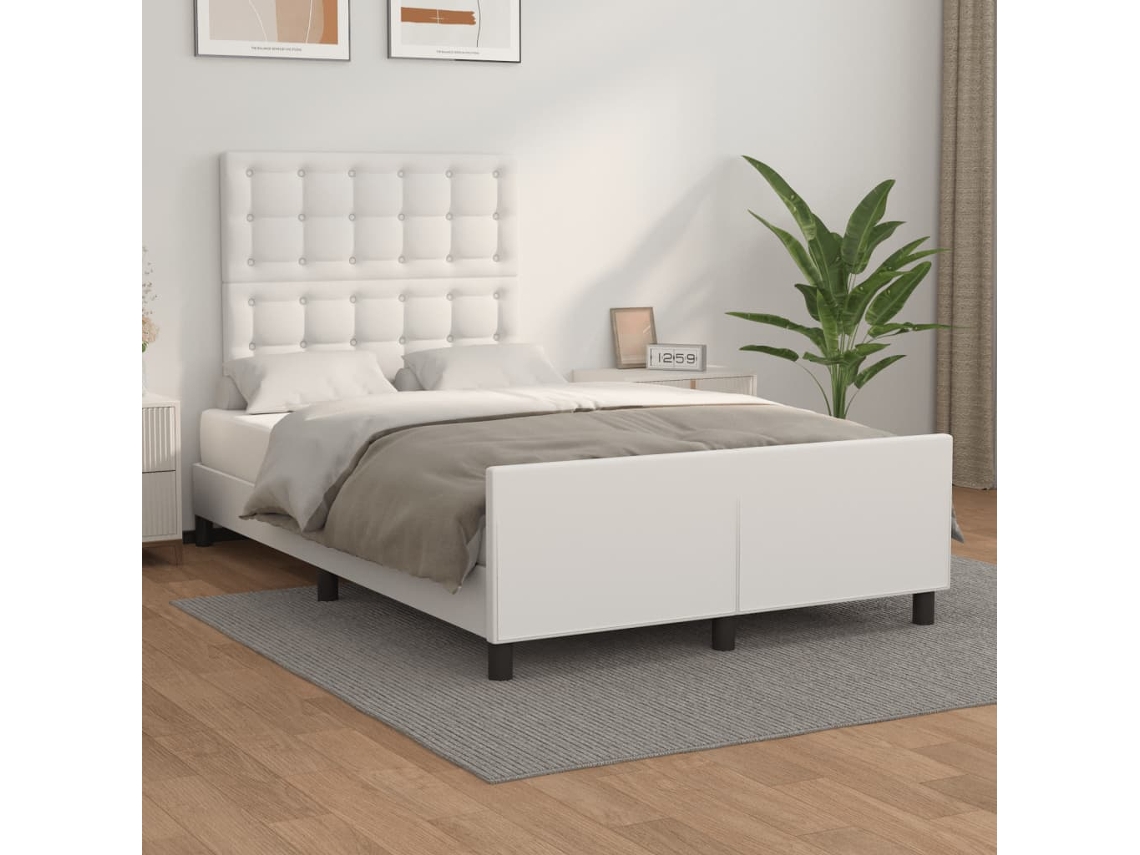 Estructura De Cama Sin Colchón Cuero Sintético Blanco 120x190cm