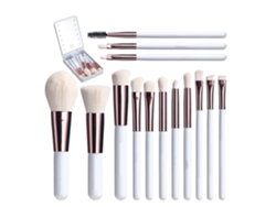 Juego de brochas de maquillaje de viaje, base, polvos, corrector, sombras de ojos, juego de maquillaje con espejo de luz LED, 14 piezas, mini USHION