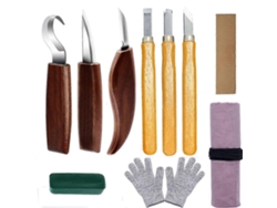 Kit De Tallado En Madera 10 En 1 - 6 Cuchillos De Acero Vanadio Cromado, Guantes Resistentes Al Corte Y Bolsa Portátil