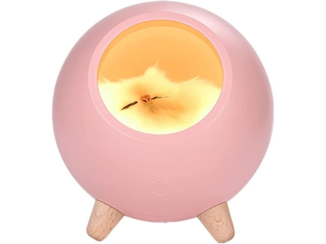 Lámpara De Noche Led Usb Con Forma De Gato Para El Hogar, Pequeña Lámpara De Mesilla Regulable, Color Rosa.