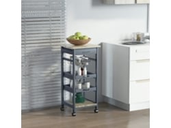 Carrito De Cocina Con Ruedas, Cesta + 2 Bandejas Extraíbles, Cajón, Estante De Madera De Roble Claro.
