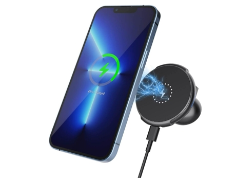Soporte de montaje para automóvil para iPhone 13/12 y estuche Magsafe, cargador de ventilación de aire de alineación automática ajustable con una s...